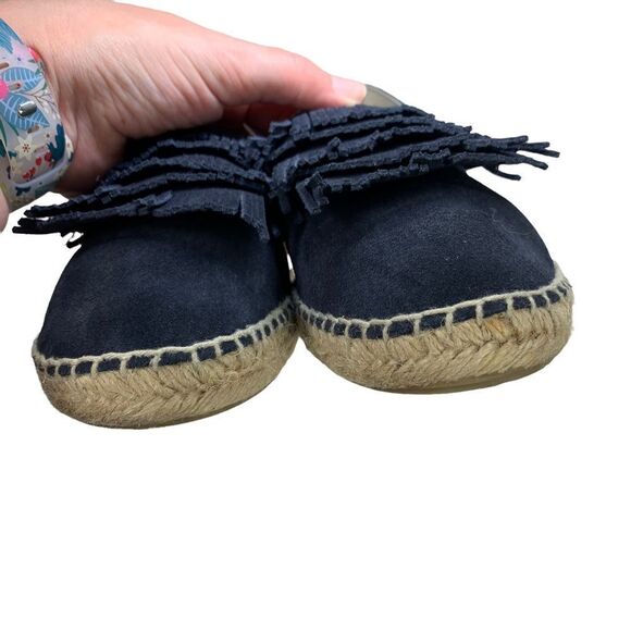 🔵Juncal Aguirre Cascading Fringe Suede Moc Navy Blue Espadrille 40 / 9.5 - Picture 6 of 9